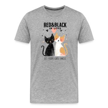 Verliebte Katzen Shirt – Süßes Katzenpaar mit Herz - Männer Premium Bio T-Shirt - Grau meliert - Vorne - Damien (186cm)