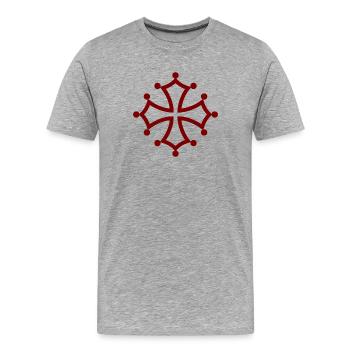 Rotes Katharerkreuz, Symbol des okzitanischen Widerstands - Männer Premium Bio T-Shirt - Grau meliert - Vorne - Damien (186cm)