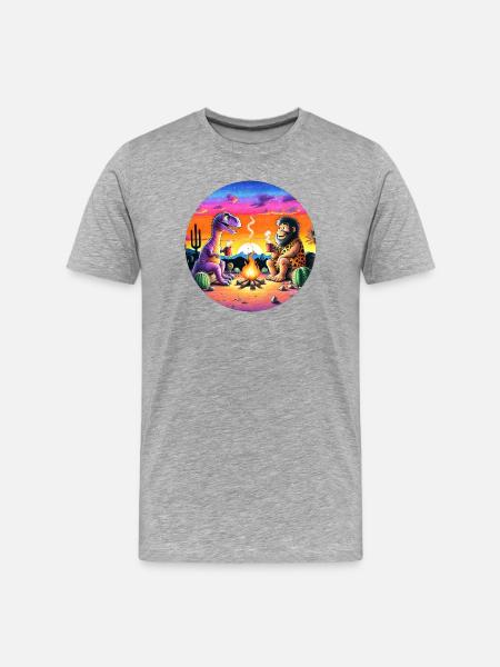 Prehistoric Campfire Encounter Illustration - Men's Premium Organic T-Shirt - heather grey