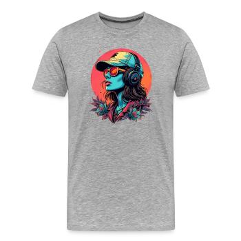 DJane futuriste avec casque - T-shirt bio Premium Homme - gris chiné - Devant - Damien (186cm)