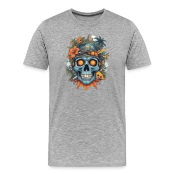 Futuristischer Totenkopf mit Naturmotiven - Männer Premium Bio T-Shirt - Grau meliert - Vorne - Damien (186cm)