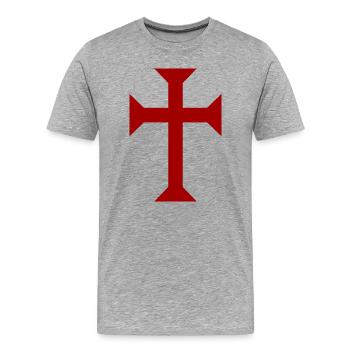Red Templar Cross - Men's Premium Organic T-Shirt - heather grey - Front - Damien (186cm)