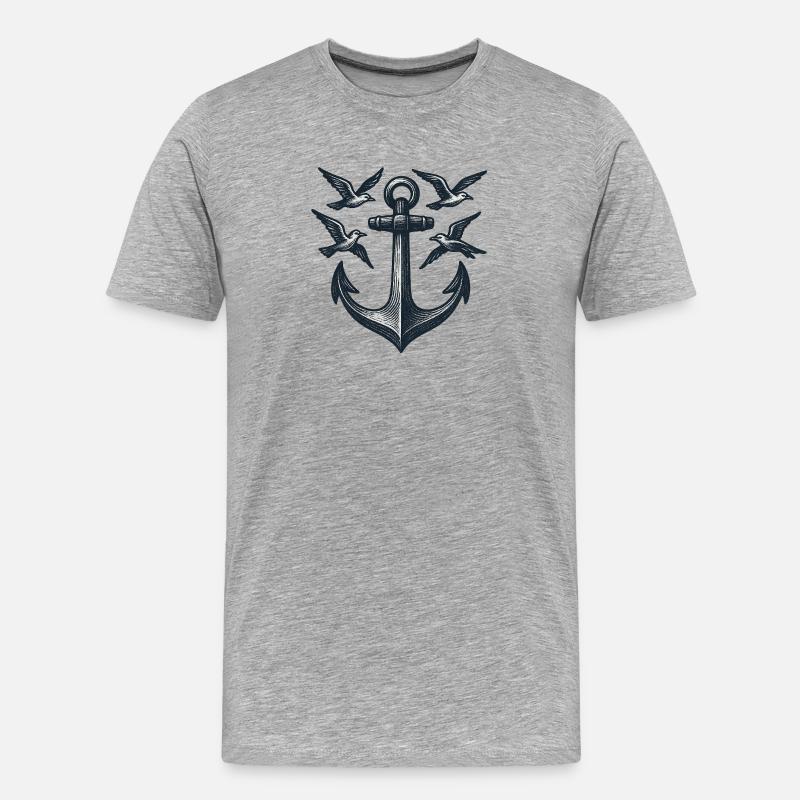 Anker Möwe - Männer Premium Bio T-Shirt - Grau meliert