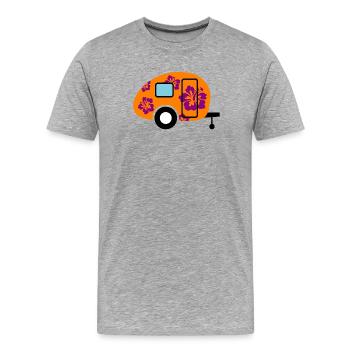 Caravane Camping Hawaï Caravane Blossom Fan - T-shirt bio Premium Homme - gris chiné - Devant - Damien (186cm)