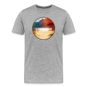 Glowing African steppe at sunrise - Men's Premium Organic T-Shirt - heather grey - Front - Damien (186cm)