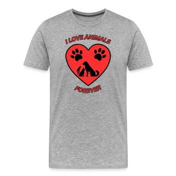 L’amour des animaux - T-shirt bio Premium Homme - gris chiné - Devant - Damien (186cm)