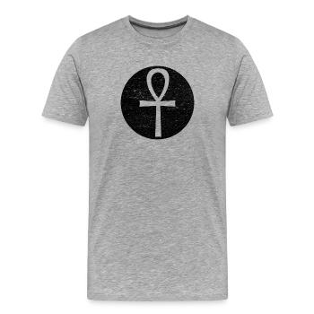 Egyptian Cross Ankh in Black Circle - Men's Premium Organic T-Shirt - heather grey - Front - Damien (186cm)