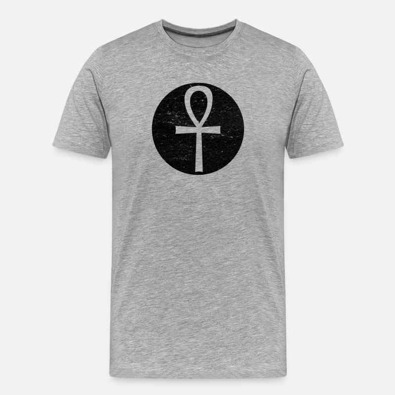 Croix égyptienne Ankh dans cercle noir - T-shirt bio Premium Homme - gris chiné