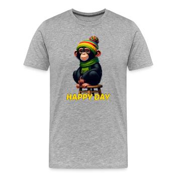 Playful monkey with winter hat - Men's Premium Organic T-Shirt - heather grey - Front - Damien (186cm)