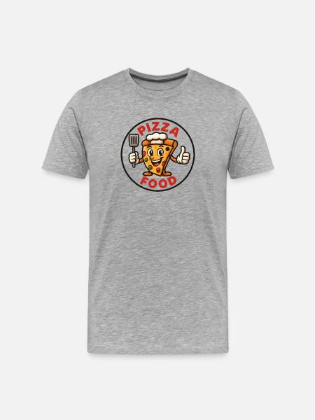 Happy Pizza Funny Pizza Chef Cartoon Food Logo - Men's Premium Organic T-Shirt - heather grey