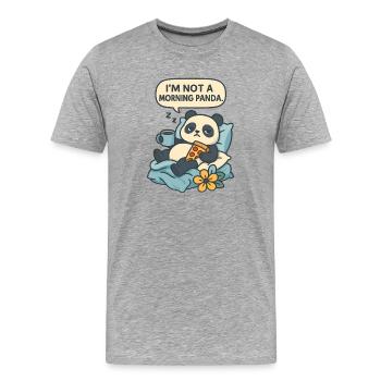 Entspannender Panda mit Getränk und Pizza - Männer Premium Bio T-Shirt - Grau meliert - Vorne - Damien (186cm)