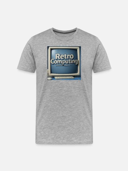 Retro Computer Graphics on Blue Background - Men's Premium Organic T-Shirt - heather grey