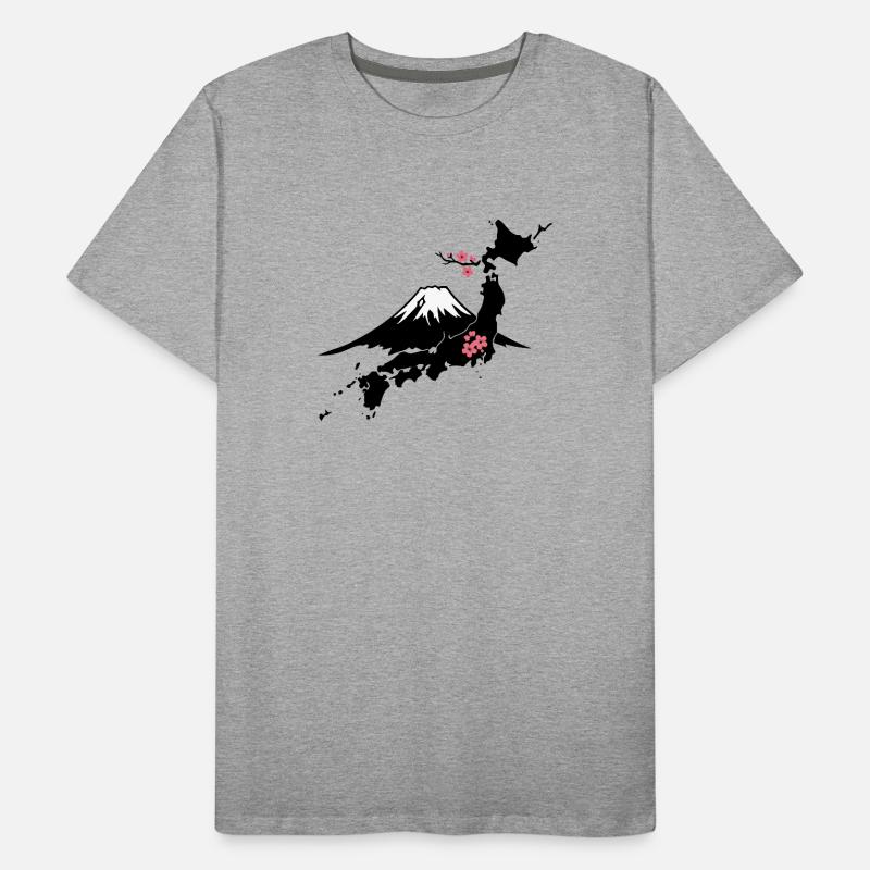 Mont Fuji avec fleurs de cerisier T-shirt bio Premium Homme