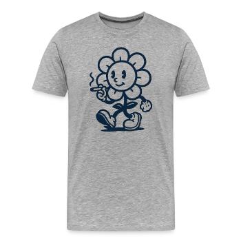 Mascotte florale rétro avec dessin de cigarette - T-shirt bio Premium Homme - gris chiné - Devant - Damien (186cm)