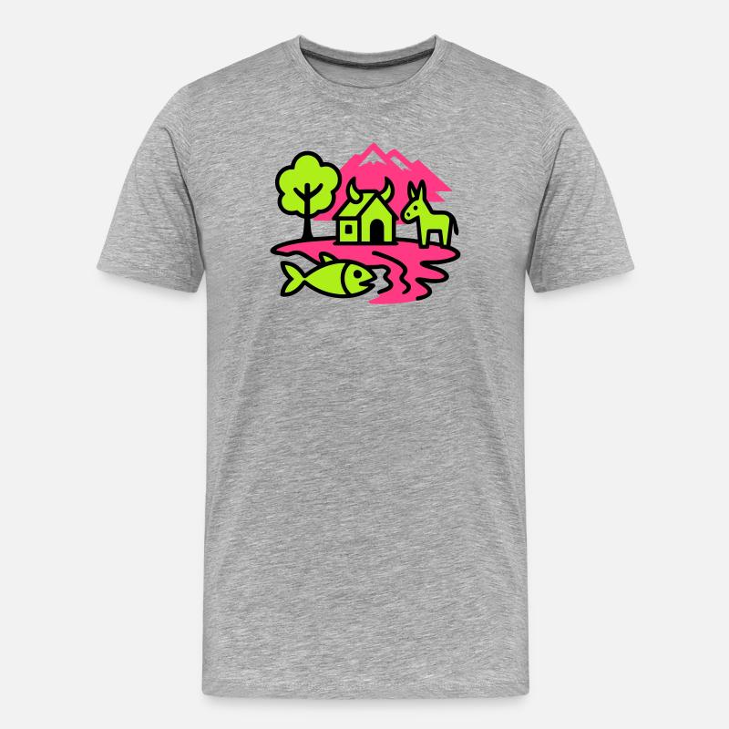 Naive Pop-Art Landschaft - Männer Premium Bio T-Shirt - Grau meliert