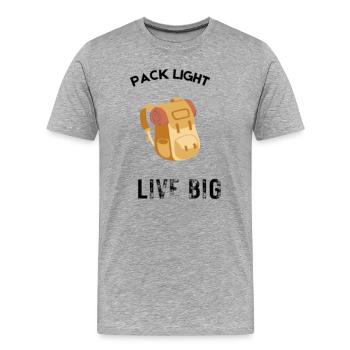 Leicht packen, groß leben - Männer Premium Bio T-Shirt - Grau meliert - Vorne - Damien (186cm)
