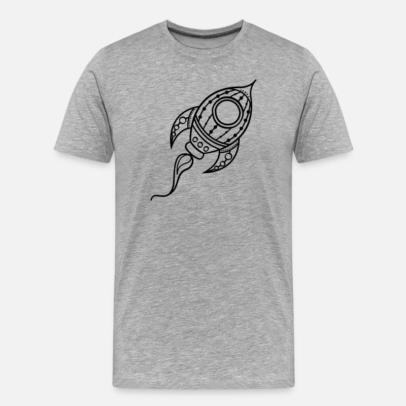 Fusée Doodle Voyage dans l’espace - T-shirt bio Premium Homme - gris chiné