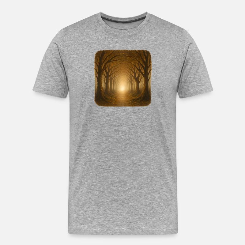 Mystyischer Herbstwald Sonnenlicht - Männer Premium Bio T-Shirt - Grau meliert