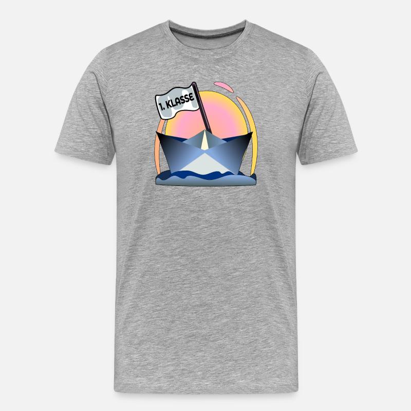 Einschulung Schulanfang Papierboot - Männer Premium Bio T-Shirt - Grau meliert
