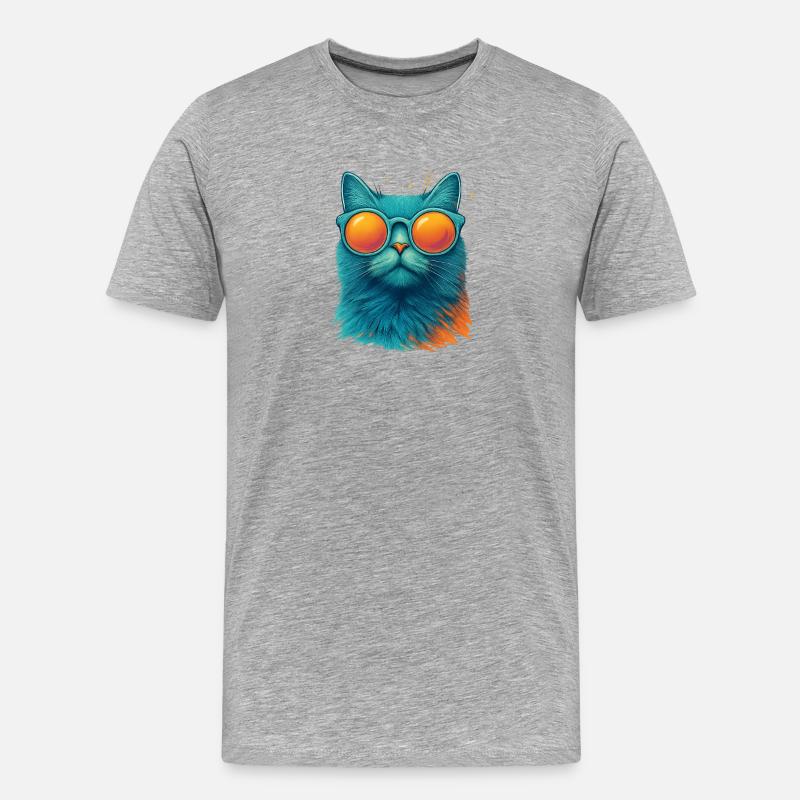 Coole Katze mit Sonnenbrille - Männer Premium Bio T-Shirt - Grau meliert