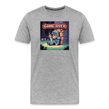 Un personnage de pixel brûlé par l’art - T-shirt bio Premium Homme - gris chiné - Devant - Damien (186cm)