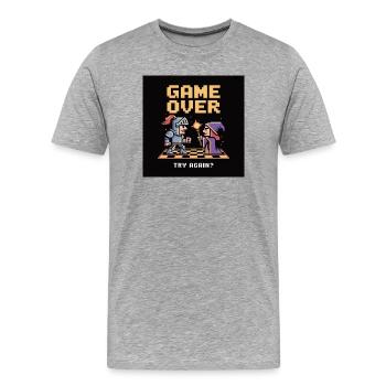 Game Over Pixel Duel Design - Männer Premium Bio T-Shirt - Grau meliert - Vorne - Damien (186cm)