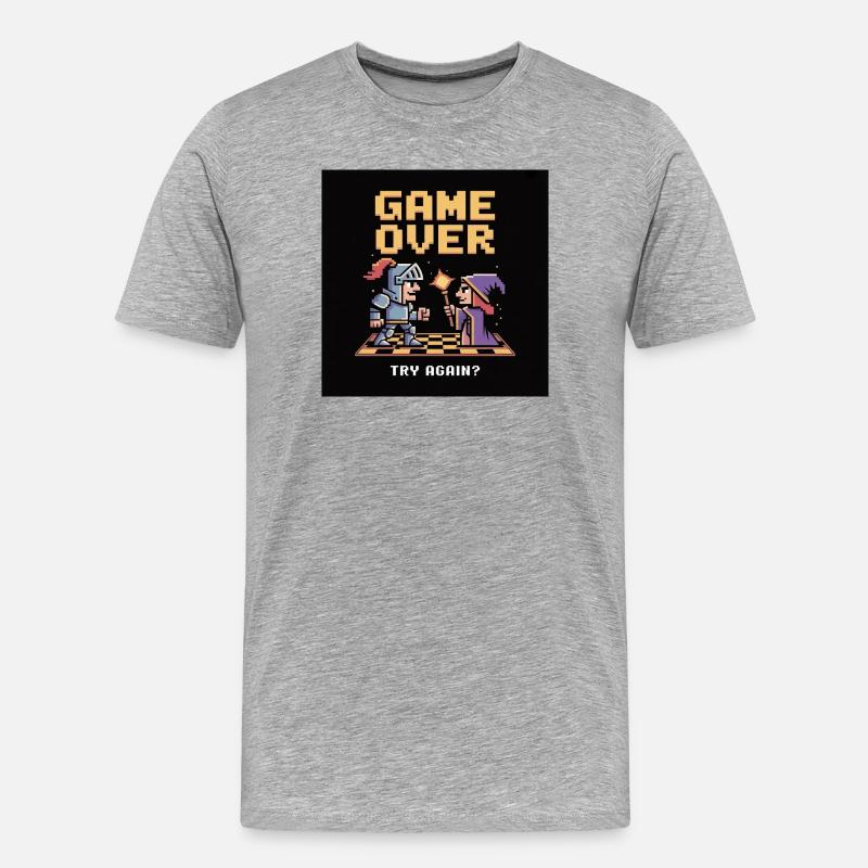 Game Over Pixel Duel Design - Männer Premium Bio T-Shirt - Grau meliert