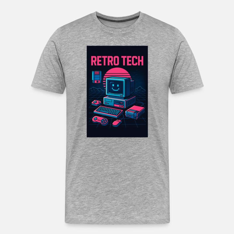 Retro Tech Computer Grafikdesigner mit Lächeln - Männer Premium Bio T-Shirt - Grau meliert