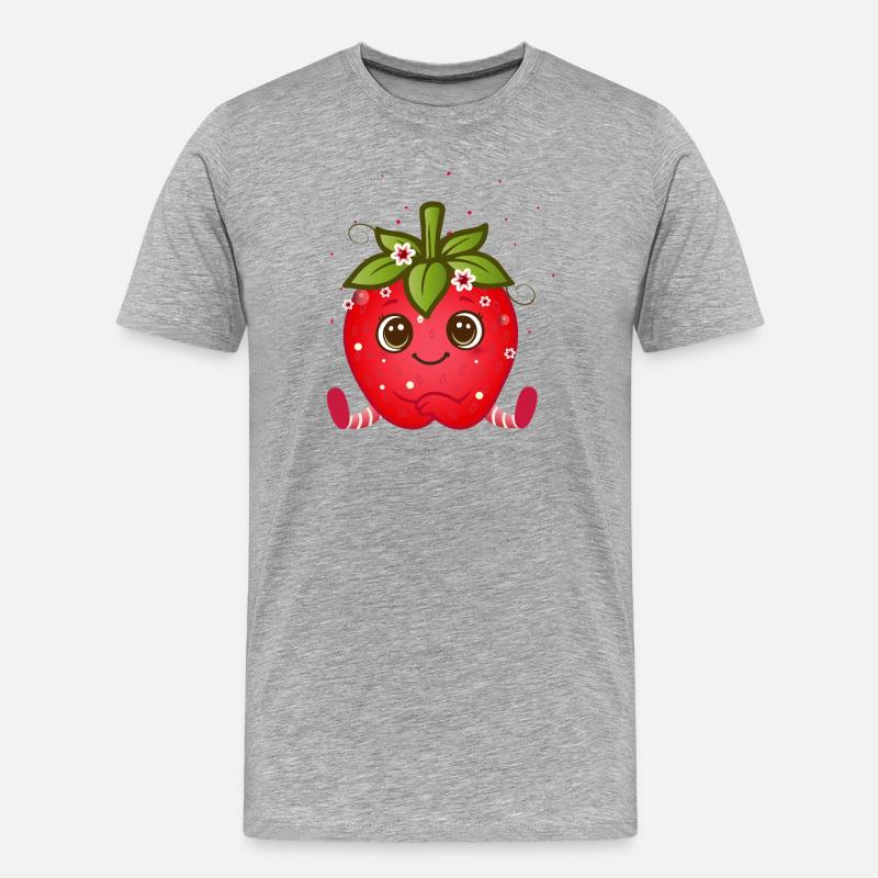 Süße Erdbeerfigur mit Kulleraugen - Männer Premium Bio T-Shirt - Grau meliert