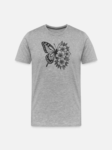 Elegant Butterfly and Floral Composition - Men's Premium Organic T-Shirt - heather grey