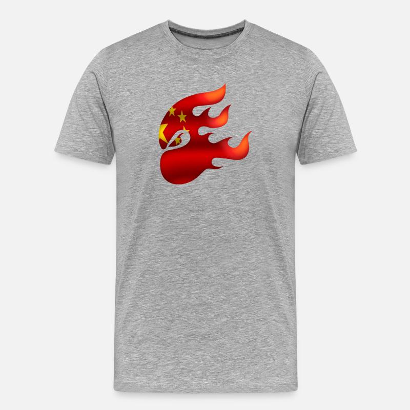 Flagge von China - China - Ninja - Männer Premium Bio T-Shirt - Grau meliert