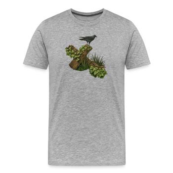 Krähe auf Holzkreuz, efeu - Männer Premium Bio T-Shirt - Grau meliert - Vorne - Damien (186cm)