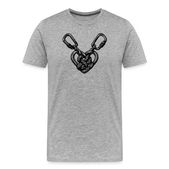 Cœur de corde et mousquetons – Climbing Love - T-shirt bio Premium Homme - gris chiné - Devant - Damien (186cm)