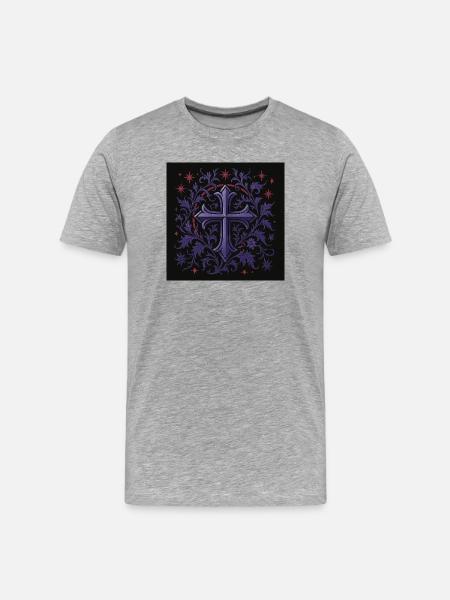 Lavender Gothic Cross Floral Design - Men's Premium Organic T-Shirt - heather grey