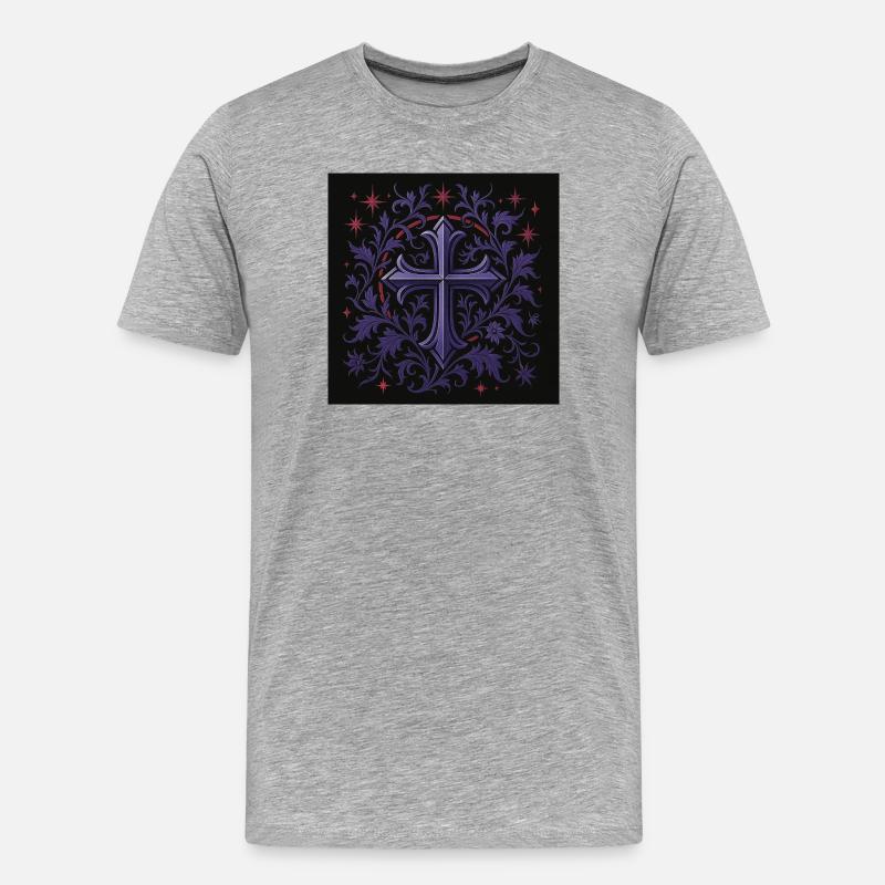 Lavendel Gothic Kreuz Blumendesign - Männer Premium Bio T-Shirt - Grau meliert