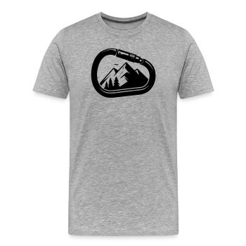 Mousquetons et montagnes – Outdoor Connection - T-shirt bio Premium Homme - gris chiné - Devant - Damien (186cm)