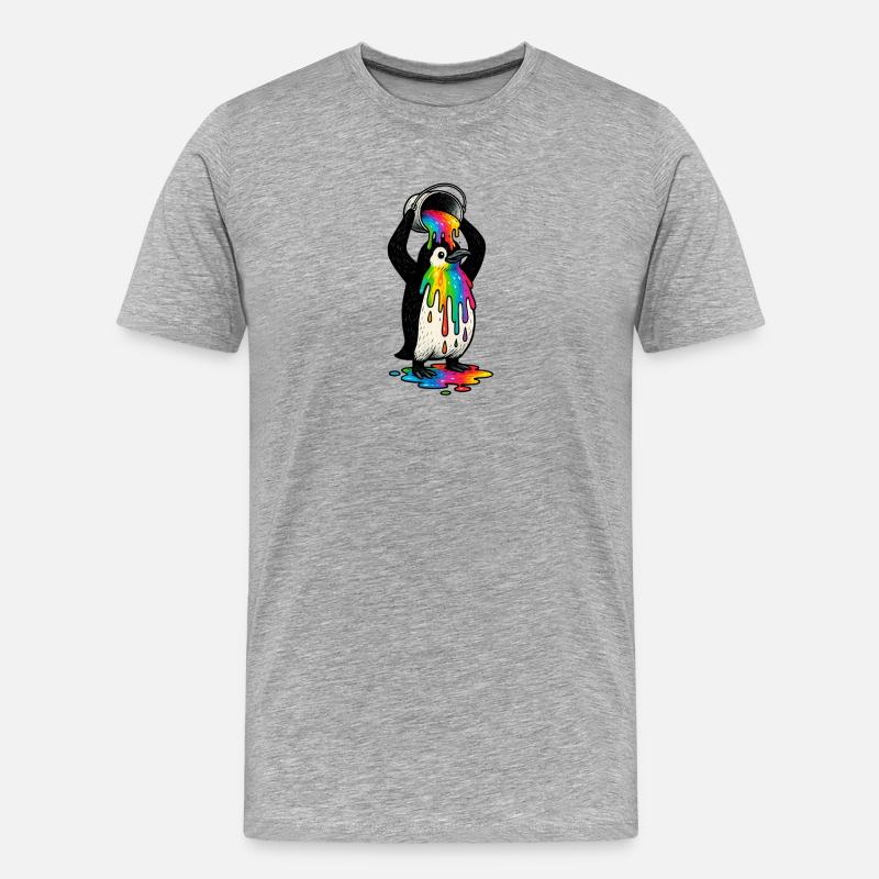 Bunter Pinguin mit Farbeimer - Männer Premium Bio T-Shirt - Grau meliert