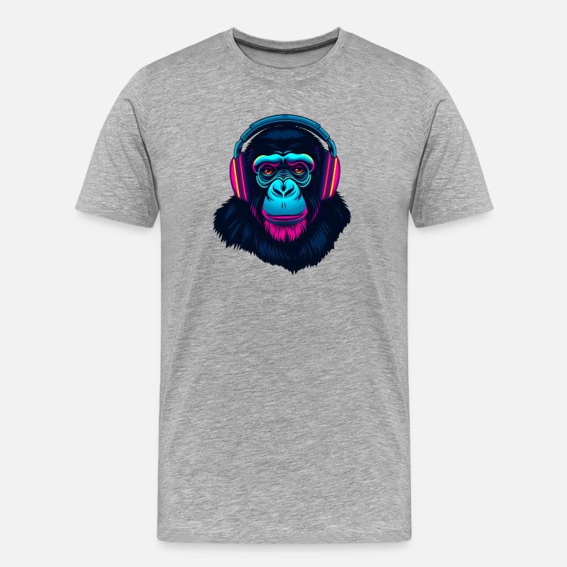Affe als DJ - Männer Premium Bio T-Shirt - Grau meliert