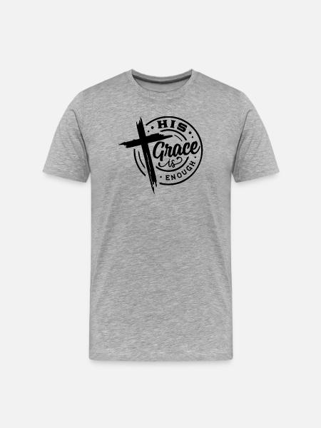 Sa Grâce suffit Croix Chrétienne - T-shirt bio Premium Homme - gris chiné