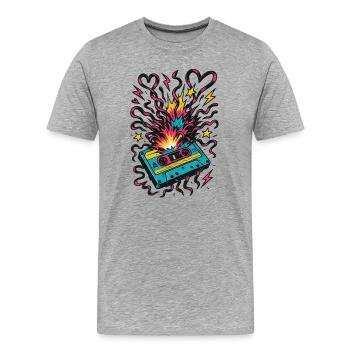Cassette Explosion – 80s Tape Chaos - Men's Premium Organic T-Shirt - heather grey - Front - Damien (186cm)