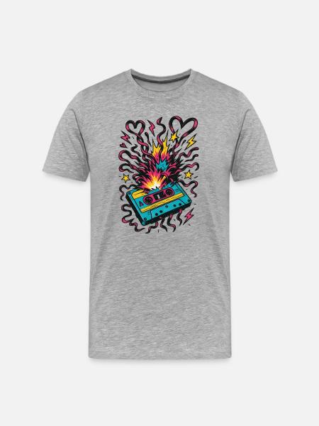 Cassette Explosion – 80s Tape Chaos - Men's Premium Organic T-Shirt - heather grey