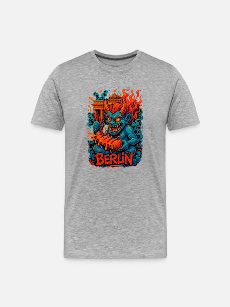 Berlin Dämon Feuergrafik - Männer Premium Bio T-Shirt - Grau meliert