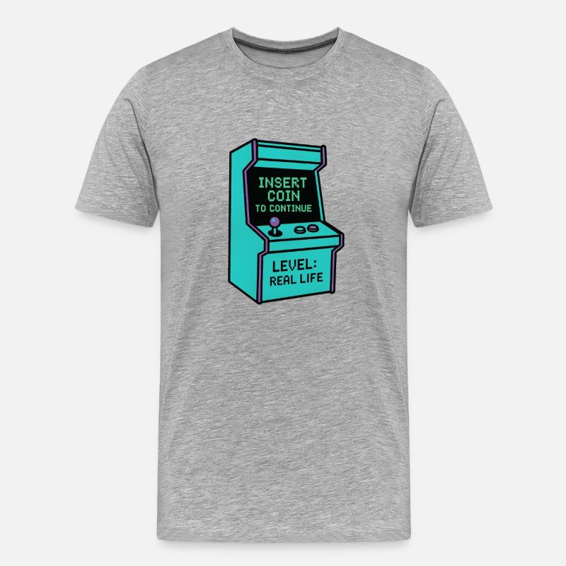 Retro Gaming Arcade Artwork - Männer Premium Bio T-Shirt - Grau meliert