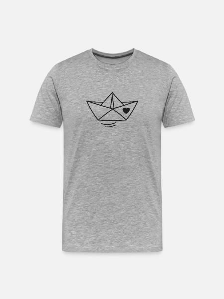Herz Papierboot Illustration - Männer Premium Bio T-Shirt - Grau meliert