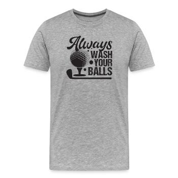 Golf - Lavez toujours vos balles - T-shirt bio Premium Homme - gris chiné - Devant - Damien (186cm)
