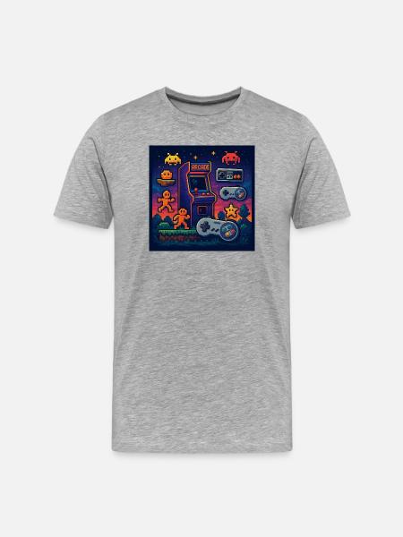 Retro-Pixel-Arcade-Gaming-Design - Männer Premium Bio T-Shirt - Grau meliert
