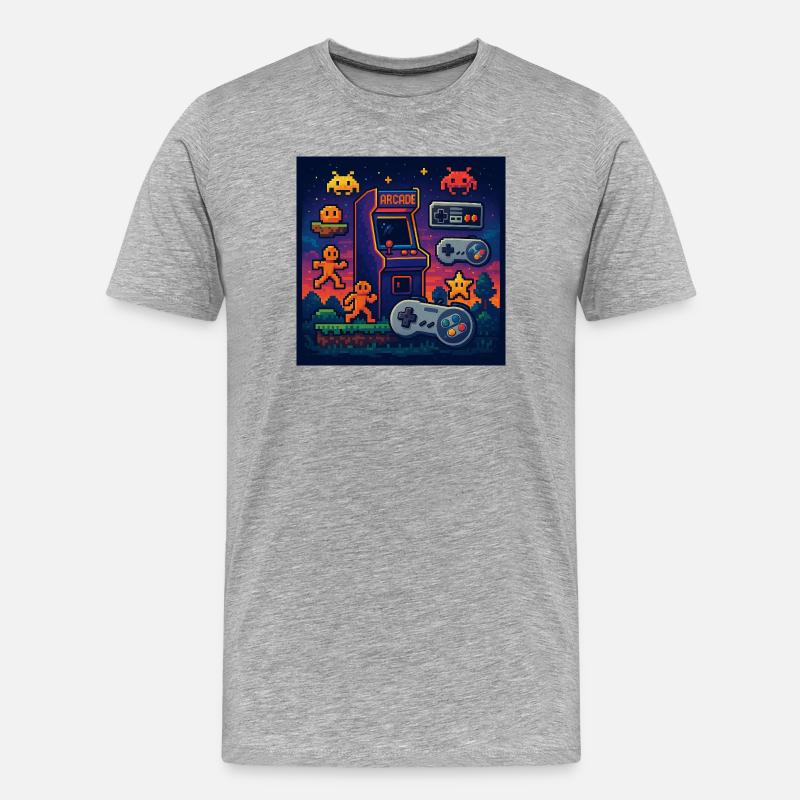 Conception de jeu d’arcade Pixel rétro - T-shirt bio Premium Homme - gris chiné