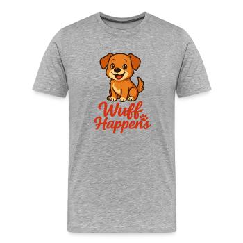 Wuff Happens...mega cutes Hundedesign - Männer Premium Bio T-Shirt - Grau meliert - Vorne - Damien (186cm)