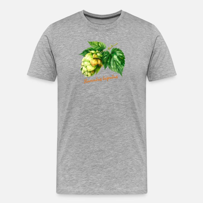 Humulus lupulus - botanische Illustration - Männer Premium Bio T-Shirt - Grau meliert
