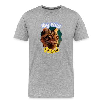 Wild Cat Friendship Illustration - Men's Premium Organic T-Shirt - heather grey - Front - Damien (186cm)